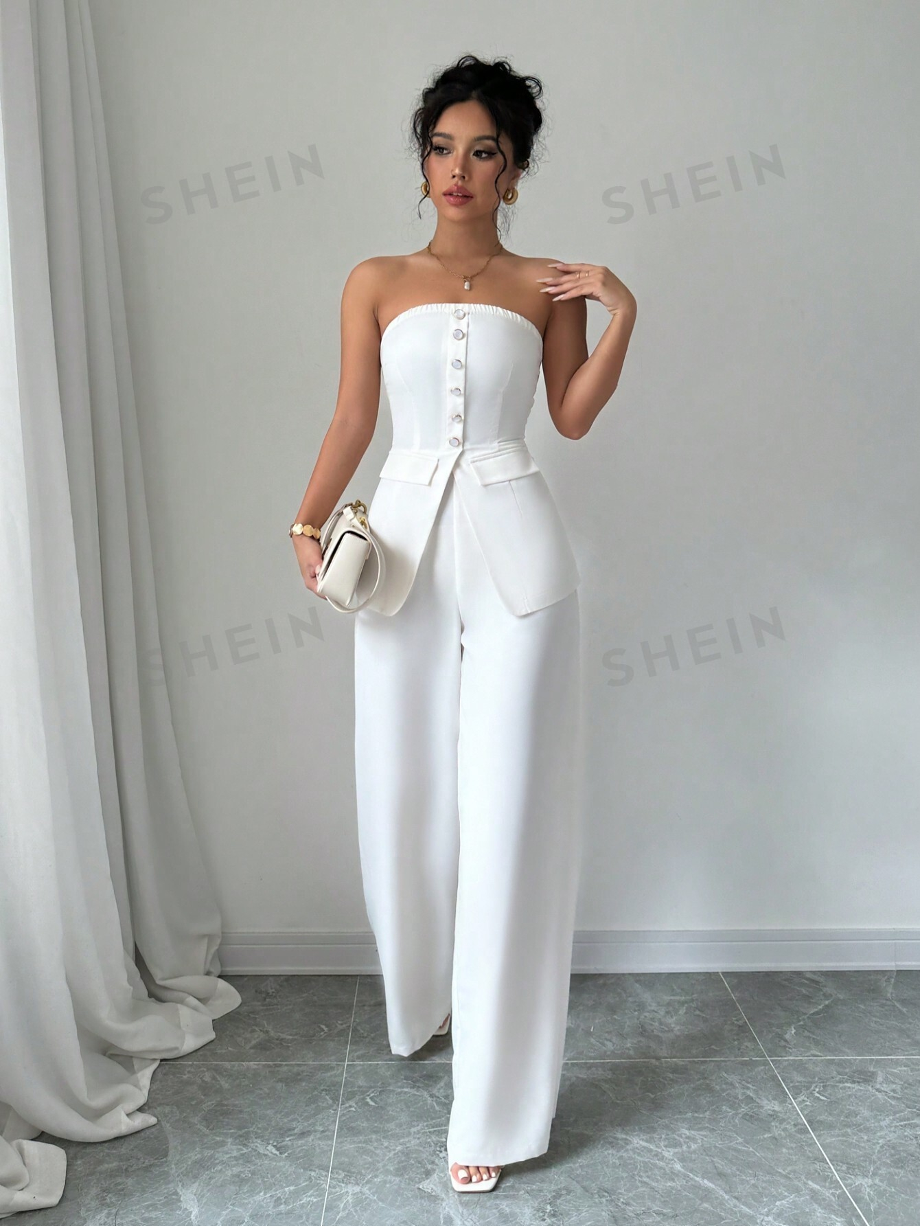 2pcs Women's Casual Sleeveless White Blazer Jacket And Pants Summer